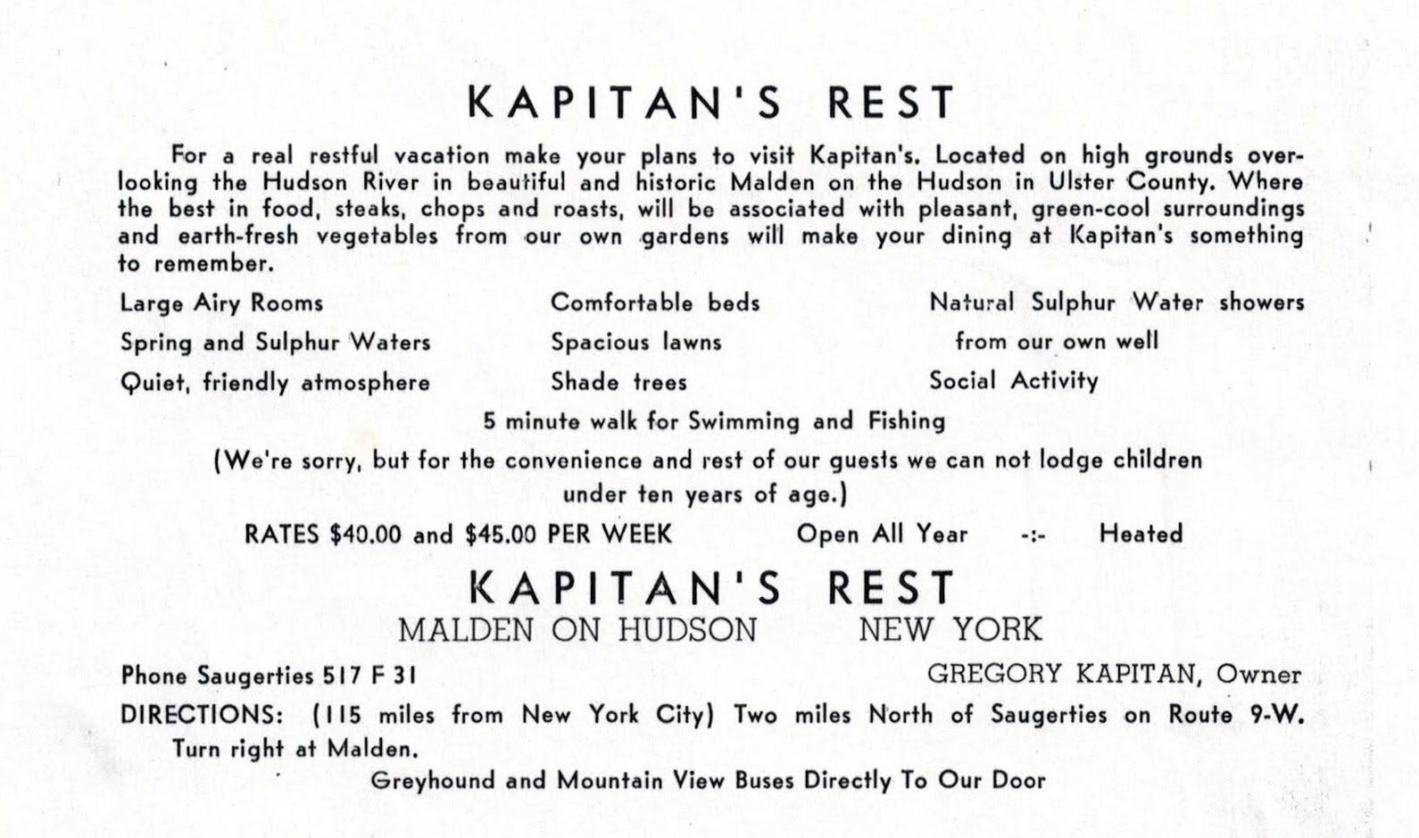 Kapitan's Rest Flyer - Ad Malden On Hudson - Gregory Kapitan Anna
