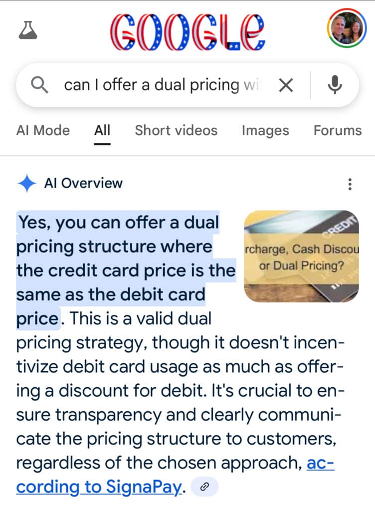 credit and debit card transactions priced the same