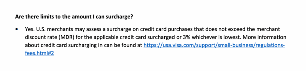 visa credit card surcharged or 3%